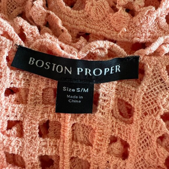 Boston Proper Effortless Crochet Pullover boho poncho in peach bud pink size S/M - Picture 5 of 5